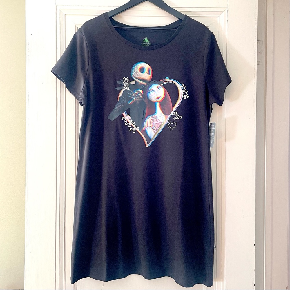Nightmare Before Christmas Jack & Sally Heart Black T-Shirt Dress by Disney, NWT